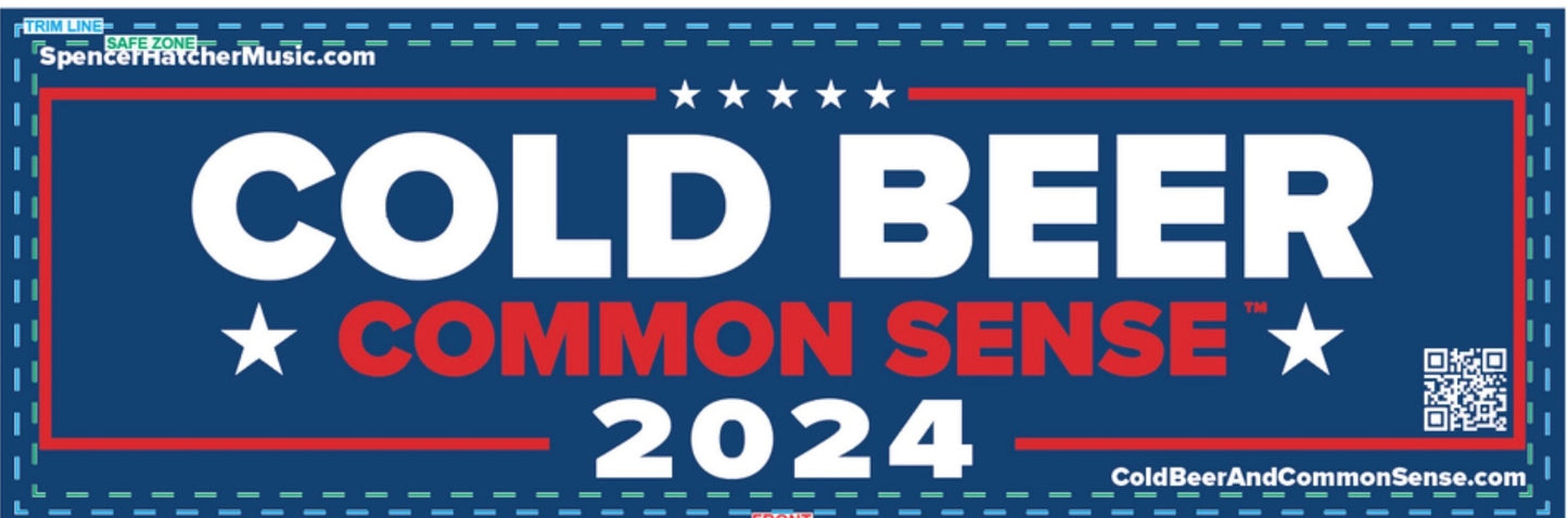 sticker-political campaign style with "Cold beer" and "Common sense 2024"