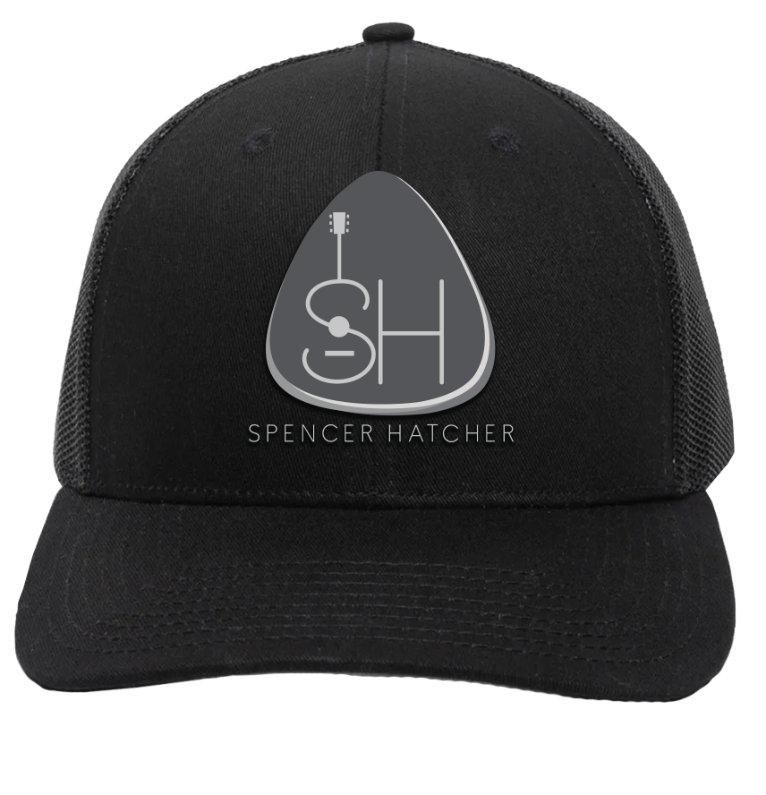 baseball hat-black-Guitar pick with "SH" and "Spencer Hatcher" below